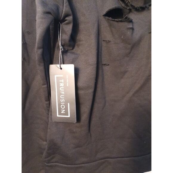 TruFusion Distressed Cropped Hoodie Black Small - Picture 6 of 6